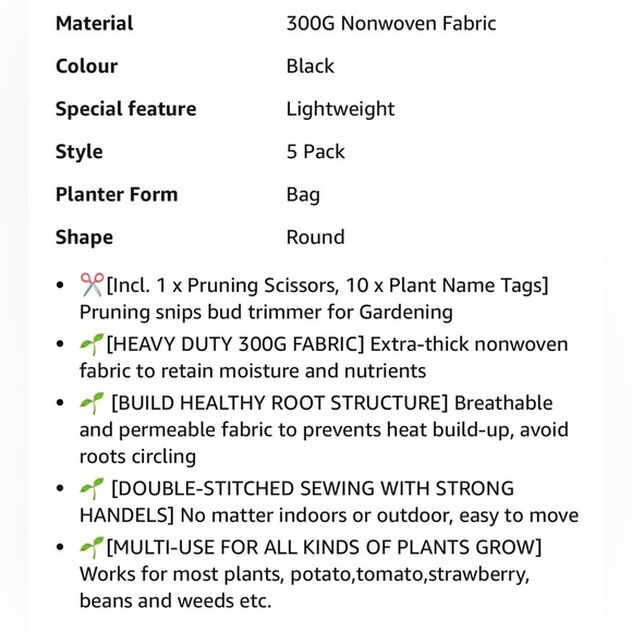 🇨🇦🆕Heavy Duty 7 Gallon Fabric Grow Bags 5 Pack with Pruning Snips - Picture 8 of 16